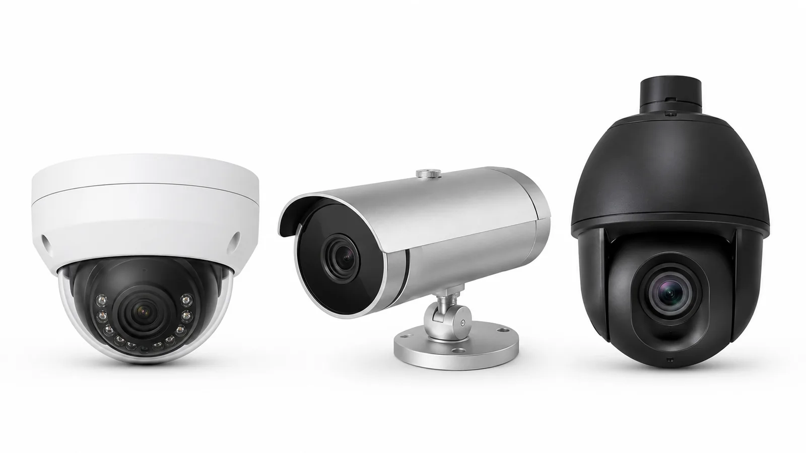 Modern security cameras displayed neatly